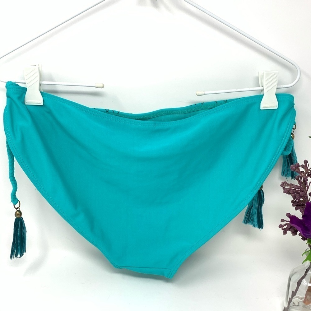 Bohemian Teal Turquoise Floral Embroidered Two Piece Bikini Swim Suit Size Small - Picture 7 of 16